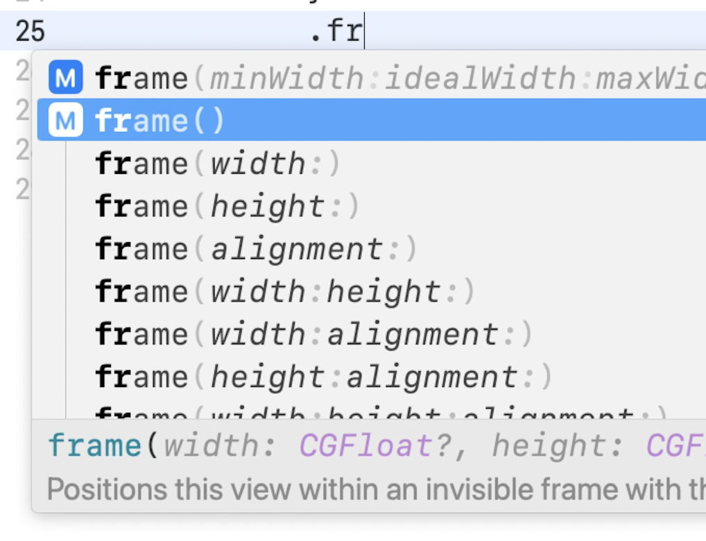 right arrow to show all options for a specific method